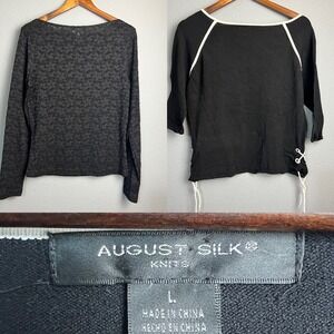 Lot of 2 August‎ Silk Knit Tops Whisigoth Boat Neck L/SL Lace Up Detail Size L